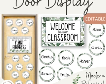 Classroom Door Display Set, Editable Botanical Teacher Welcome Sign & Student Name Labels, Eucalyptus Decor, Bulletin Board Back to School