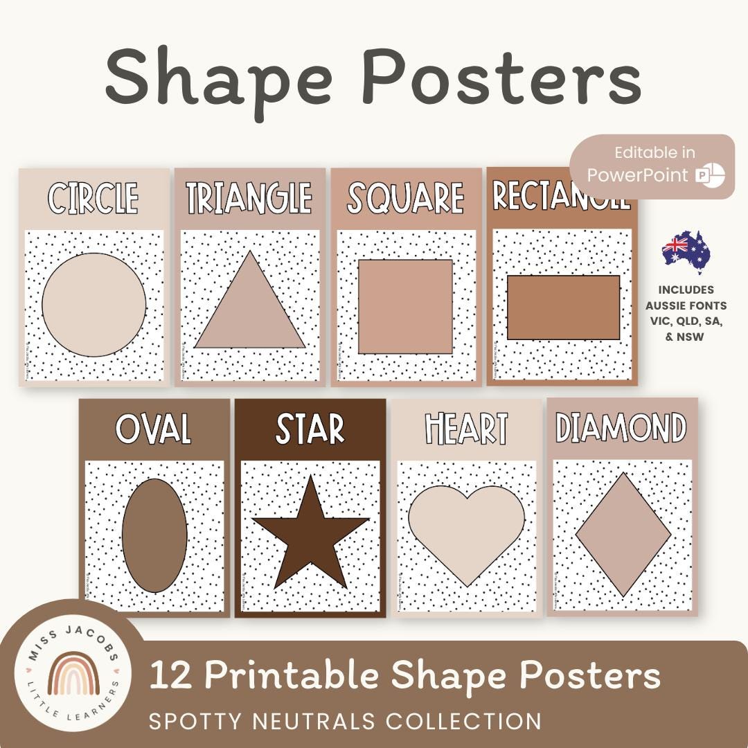 Shape Posters | Spotty Neutrals Calm Classroom Decor | Editable - Etsy