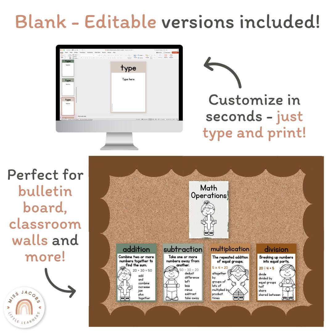 Earthy Math Operations Posters, Printable Math Operations Key Word ...