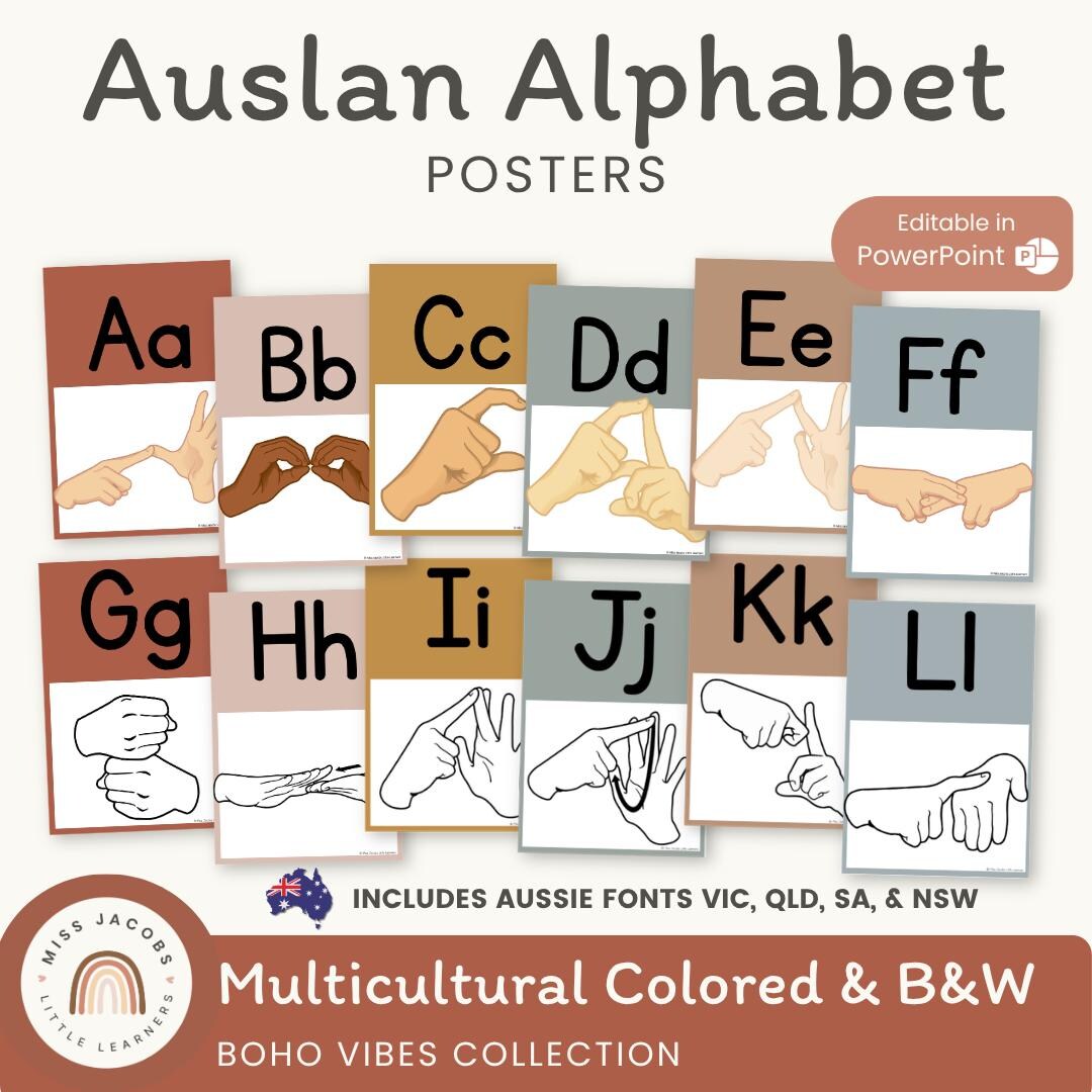 Auslan Alphabet Posters: Desert Neutrals A-Z Australian Sign Language ...