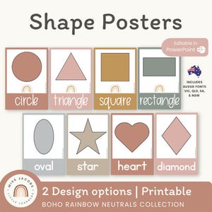 Shape Posters | Modern Boho Rainbow | Calm Classroom Decor | Editable