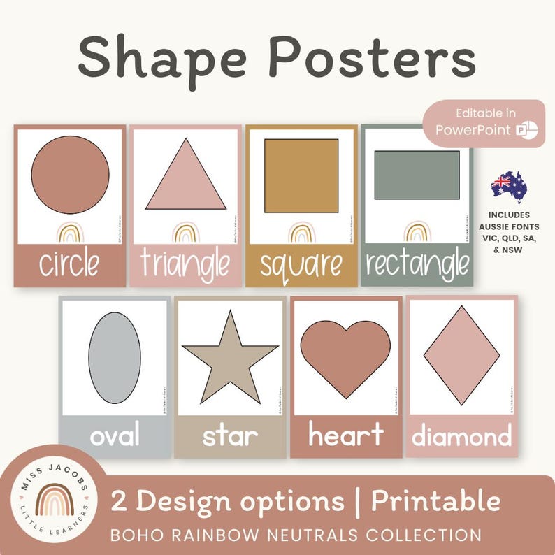 Shape Posters | Modern Boho Rainbow | Calm Classroom Decor | Editable ...