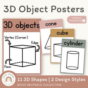 NEUTRAL 3D Shape Posters | Boho Neutral Color Palette | Neutral Classroom Decor