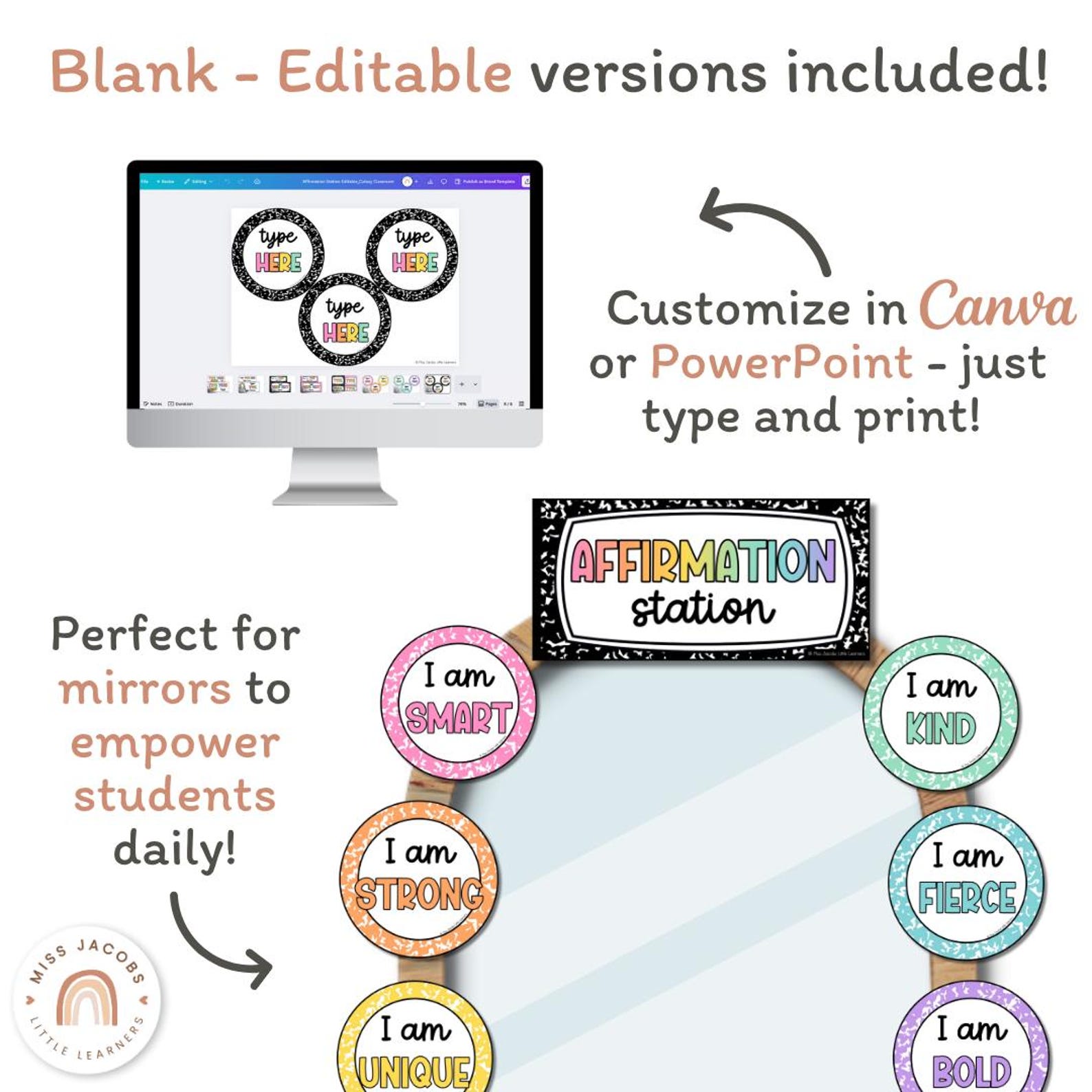 Cutesy Affirmation Station, Editable Classroom Affirmation Poster ...