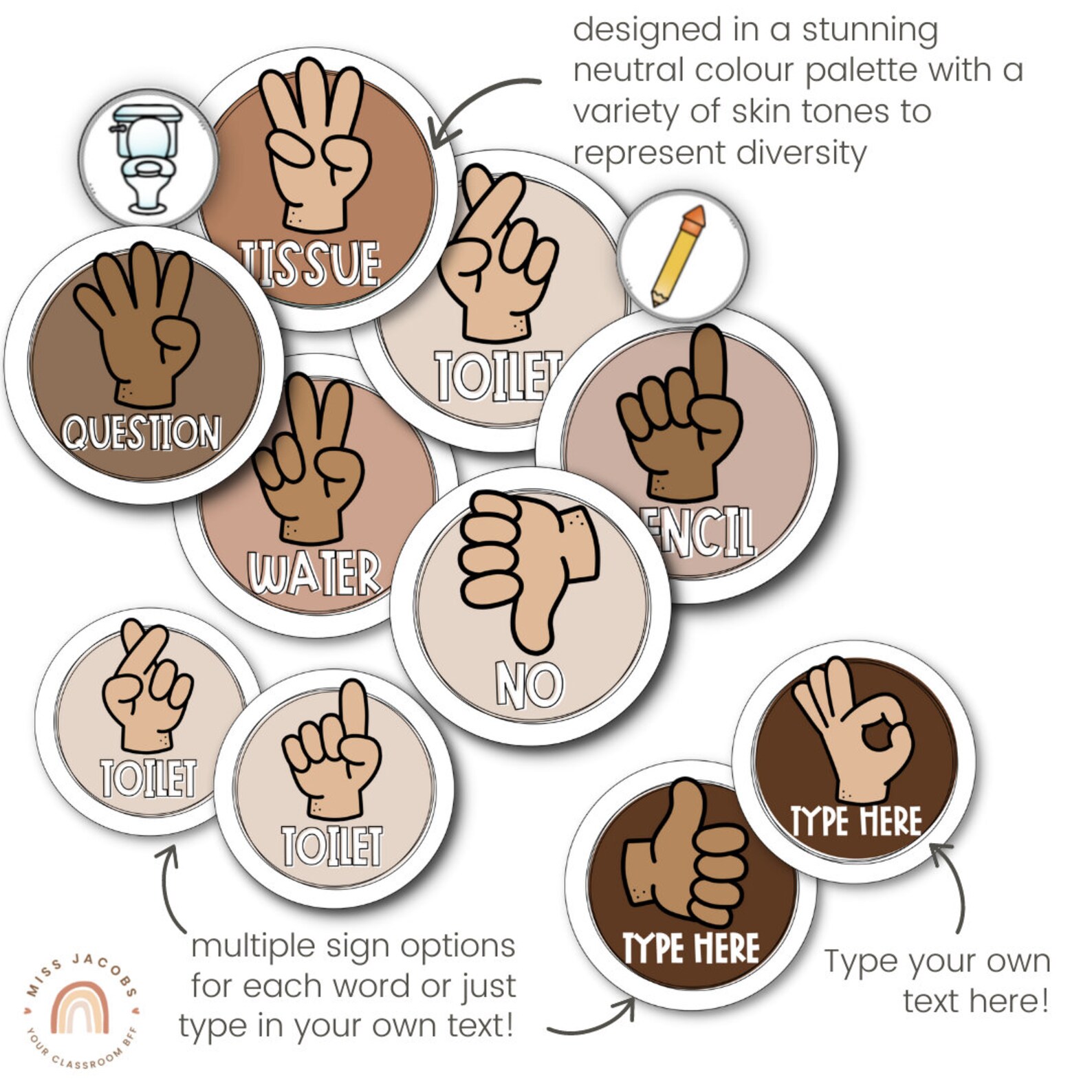 Hand Signals Posters | OMBRE NEUTRALS Classroom Decor | EDITABLE - Etsy