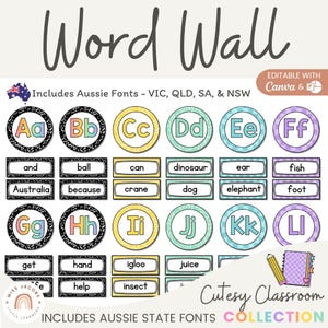 Cutesy Alphabet Word Wall, Editable Word Wall Vocabulary Sight Words Composition Book Theme, Colorful Printable Word Wall Letters + Bunting