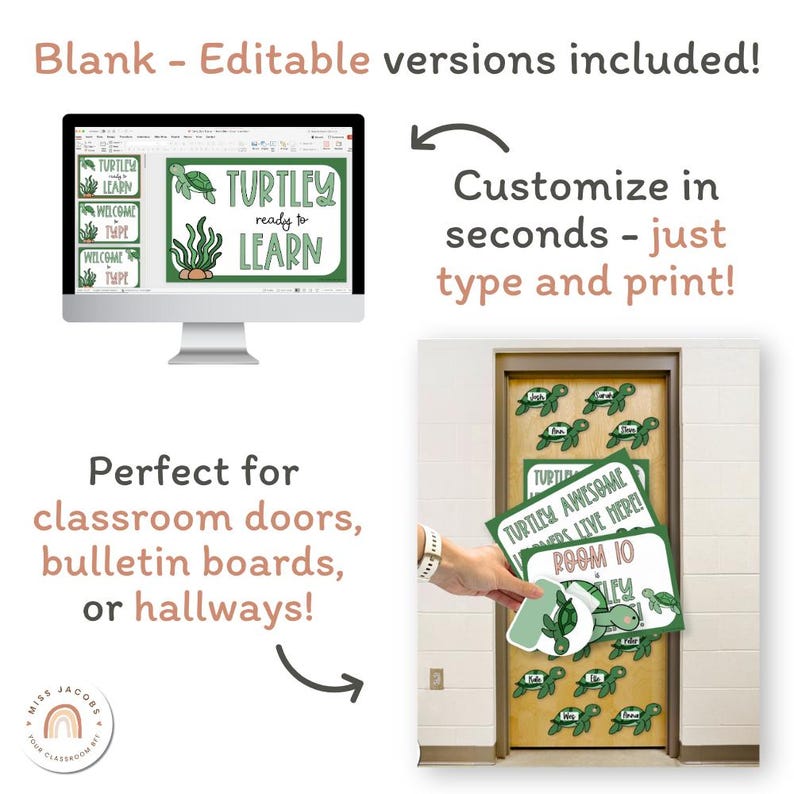 Turtle Display Classroom Turtle Door Display Set, Editable Welcome Door Signs + Student Name ...