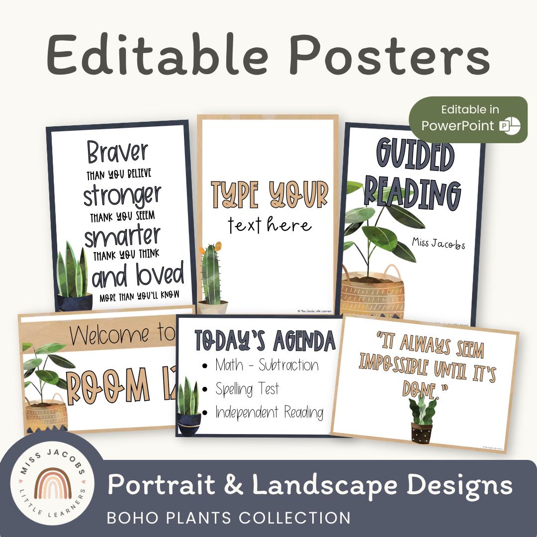 Modern Boho Plants Editable Classroom Posters | Rustic Classroom Decor ...