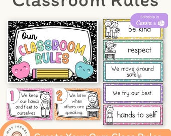 Niedliche Klassenzimmerregeln und Erwartungen Poster, bearbeitbare Regeln für Klassenzimmer, zweisprachige hell karierte Komposition Notizbuch Klassendekor
