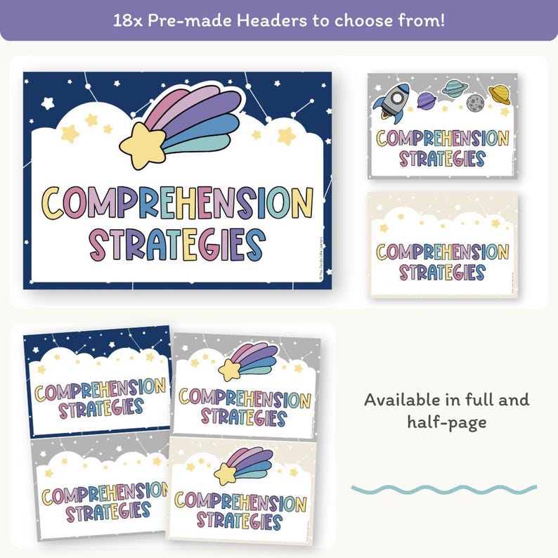 Reading Comprehension Strategies Posters: Dreamy Space ELA Literacy ...