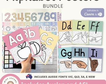 Alphabet Posters | SPOTTY PASTELS | Muted Rainbow Decor | Editable