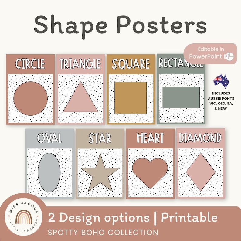 Shape Posters | Spotty Boho Calm Classroom Decor | Neutral Rainbow ...