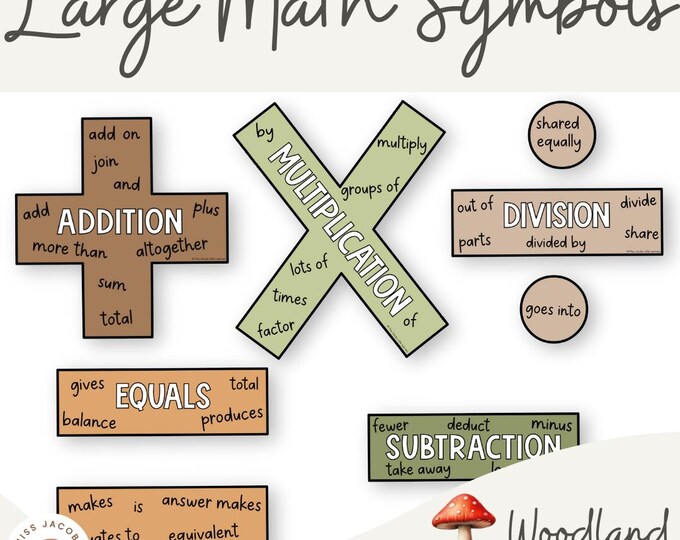 Math Symbols Posters Printable, Large Neutral Theme Math Operation ...