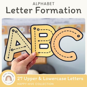 Happy Hive Alphabet Letter Formation Posters, Printable Handwriting and Alphabet Wall Cards | Neutral Decor