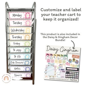 Teacher Trolley Labels 10 Drawer Cart Labels in Daisy Gingham Editable ...