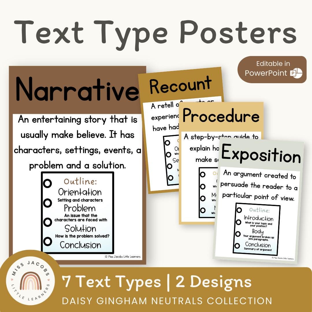 Text Type Posters | Daisy Gingham Neutrals English Classroom Decor - Etsy