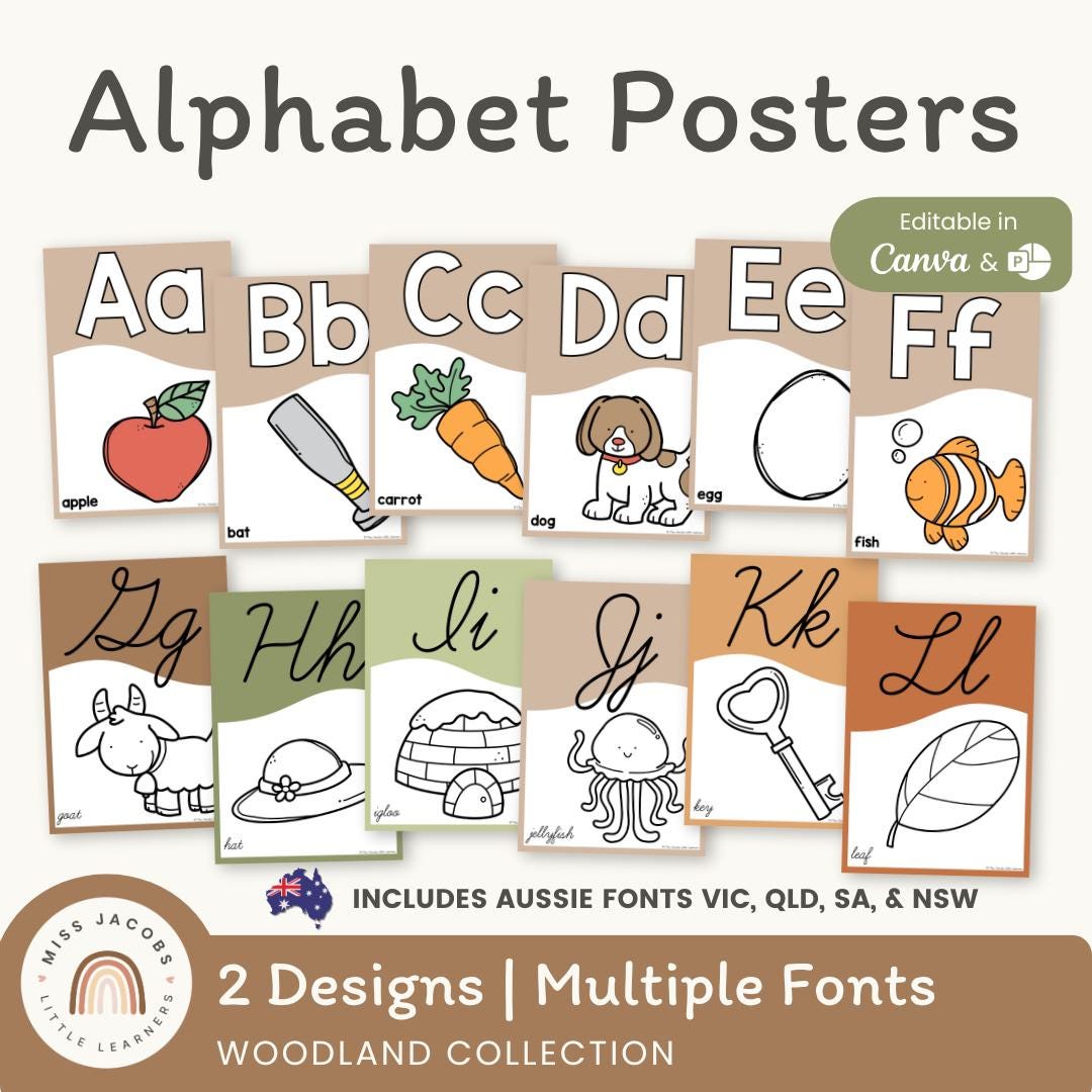 Woodland Alphabet Posters A–Z, Editable ABC Classroom Display