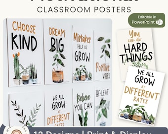 Moderne bohoplanten motiverende groeimindset klasposters | Positieve bevestigingsposters