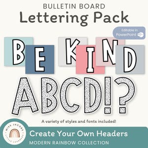 Spokojne kolory i nieuporządkowane kropki – nagłówki do wyświetlania w klasie | Zestaw edytowalnych napisów na tablicę ogłoszeń