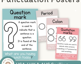 Pósteres de puntuación con colores tranquilos / Pósteres de inglés / Decoración moderna para el aula con arcoíris