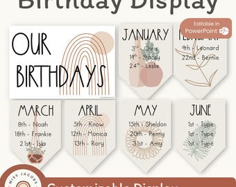 Présentoir d'anniversaire BOHO VIBES | Modifiable | Décoration de classe neutre du désert