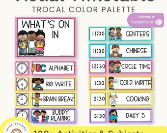 Editable Tropical Visual Timetable, Printable Classroom Schedule Cards, Routine Chart for Kids, Daily Preschool Class Schedule Decor