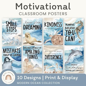 Motivierende Klassenzimmer Poster | Wachstum Mindset Bulletin Board | Modernes Ozeandekor | Veränderbar