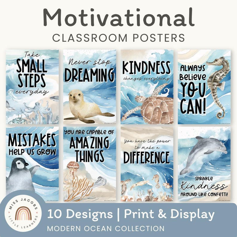 Motivational Classroom Posters | Growth Mindset Bulletin Board | Modern ...