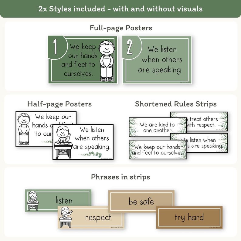 Classroom Rules & Expectations Posters With Visuals, Modern Botanical ...