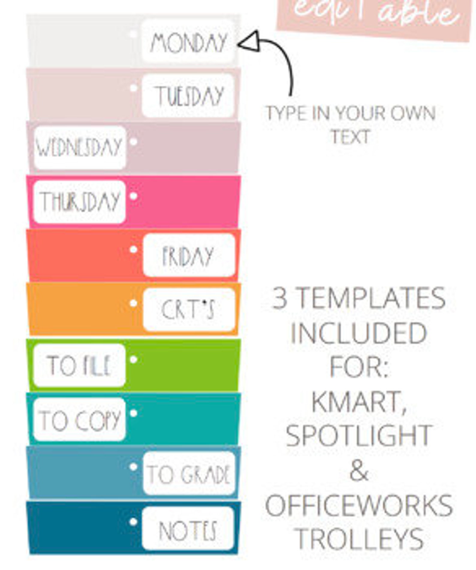 Rainbow Trolley Labels Kmart / Officeworks / Spotlight Etsy