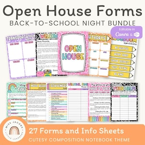 Cutesy Open House Forms Bundle, Editable Meet the Teacher Night Parent Packet, Printable Back to School Open House Sign In Teacher Templates