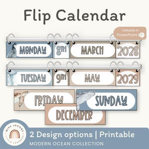 Flip Calendar | Interactive Date Display | Modern Ocean Classroom Decor