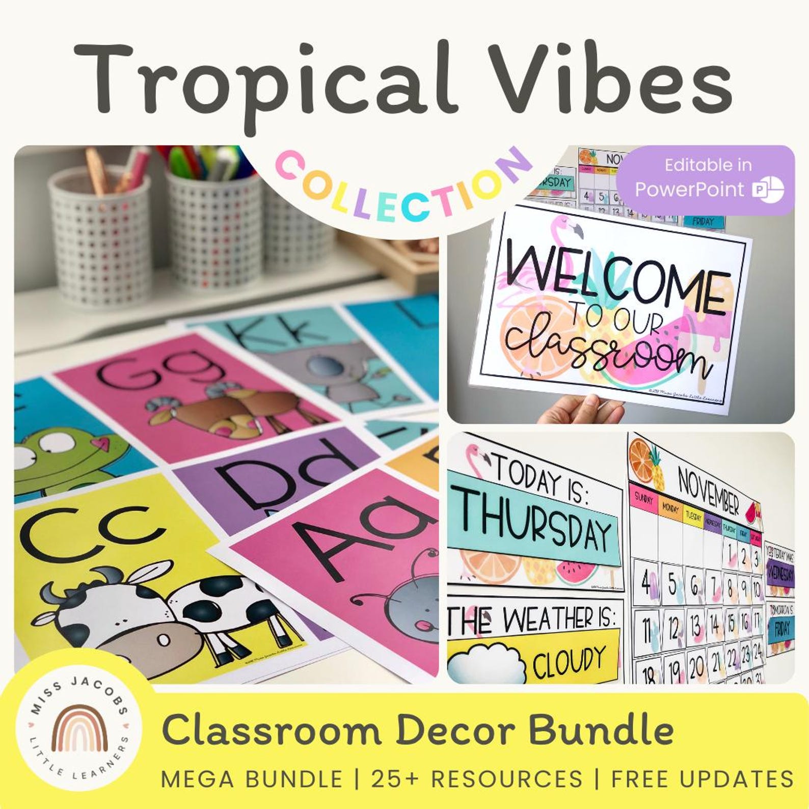 TROPICAL Classroom Decor Bundle | Editable - Etsy