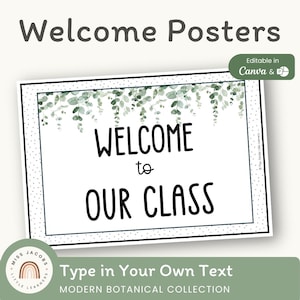 Welcome Sign for Classroom, Editable Welcome Poster Door Templates, Calm Modern Botanical Display, Back to School Farmhouse Decor