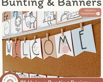 BOHO VIBES Bannières pour tableaux d'affichage | Bruant de classe neutre | Modifiable | Décoration de classe neutre du désert