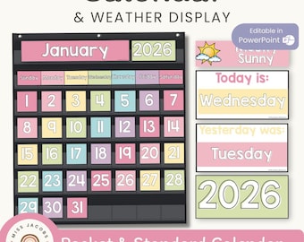 Classroom Calendar and Weather Display | PASTELS | Editable