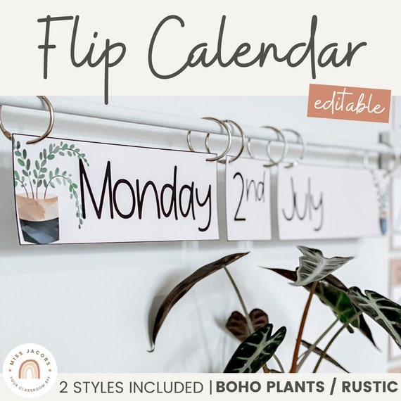 Boho Flip Calendar For Classroom – 77 Pcs Classroom Calendar Set Bulletin Board With Rod, Holder & Date Cards, Great Interactive Learning Tool And Date Decor For Teachers, Parents And Educators