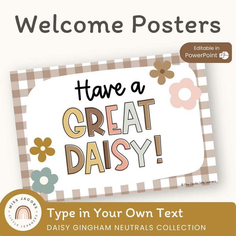Welcome Posters | Daisy Gingham Neutrals Classroom Decor - Etsy