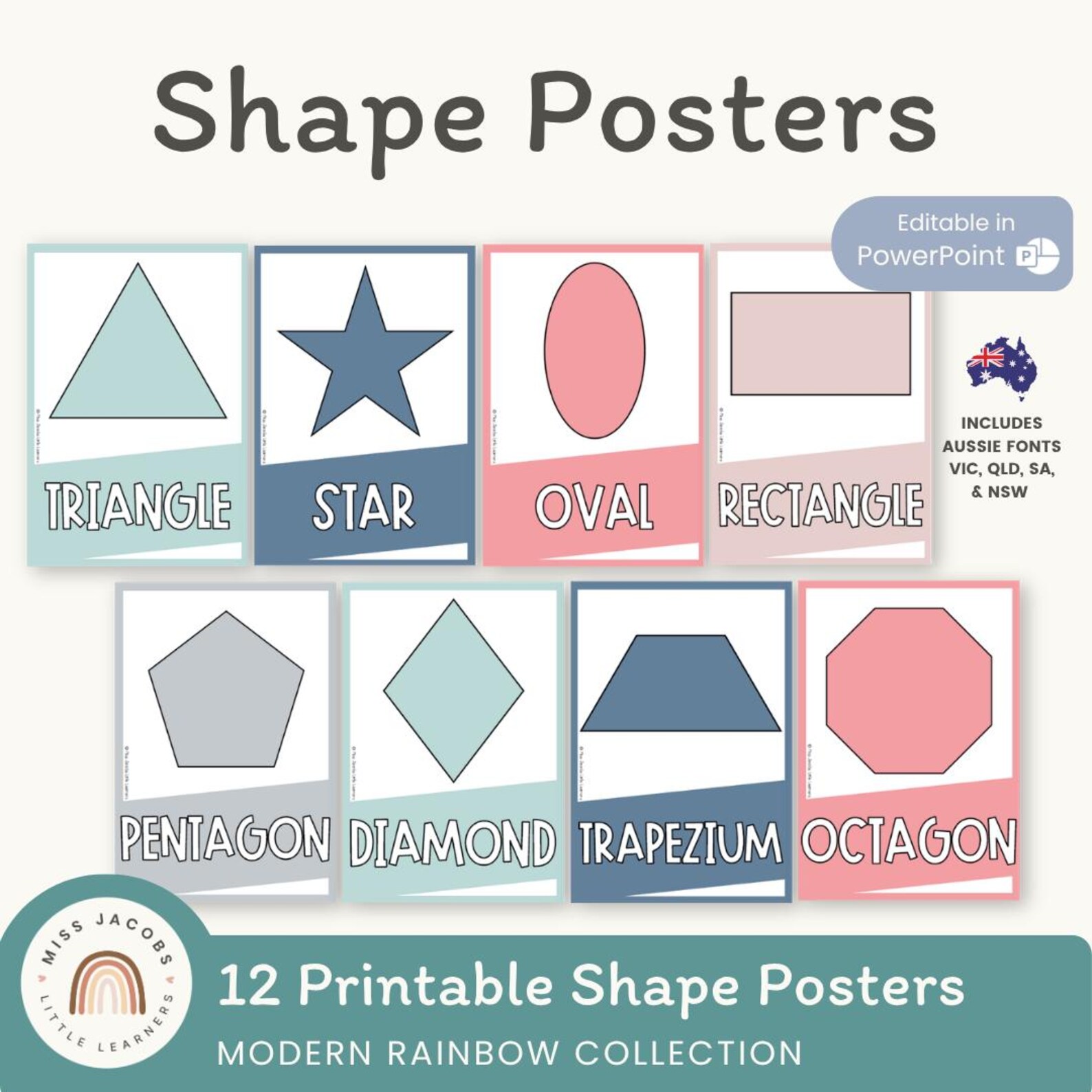 Shape Posters | Modern Rainbow | Calm Classroom Decor | Editable - Etsy