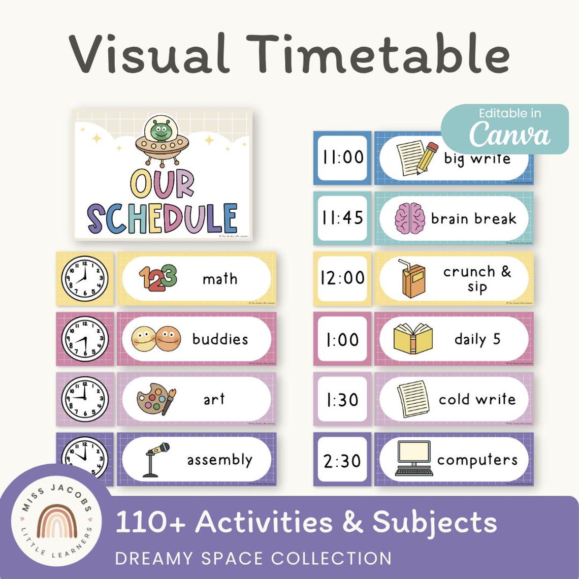 Visual Timetable Daily Schedule: Dreamy Space Theme Pastel Cards and ...