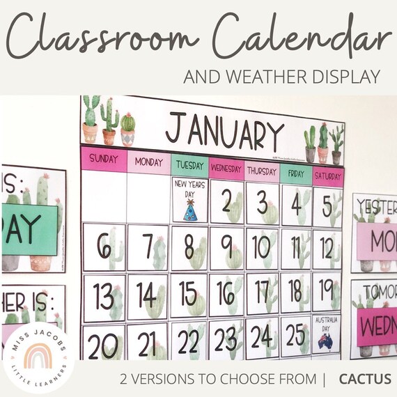 CAKTUS Klassenzimmer-Kalender & Wetteranzeige | Kaktus Klassenzimmer Dekor  - Etsy sterreich