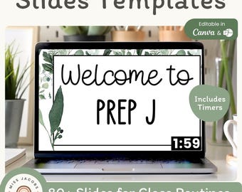 Botanical Google Slides & PowerPoint Templates, Daily Morning Agenda Slides, Editable Classroom Display, Calm Farmhouse Theme for Teachers