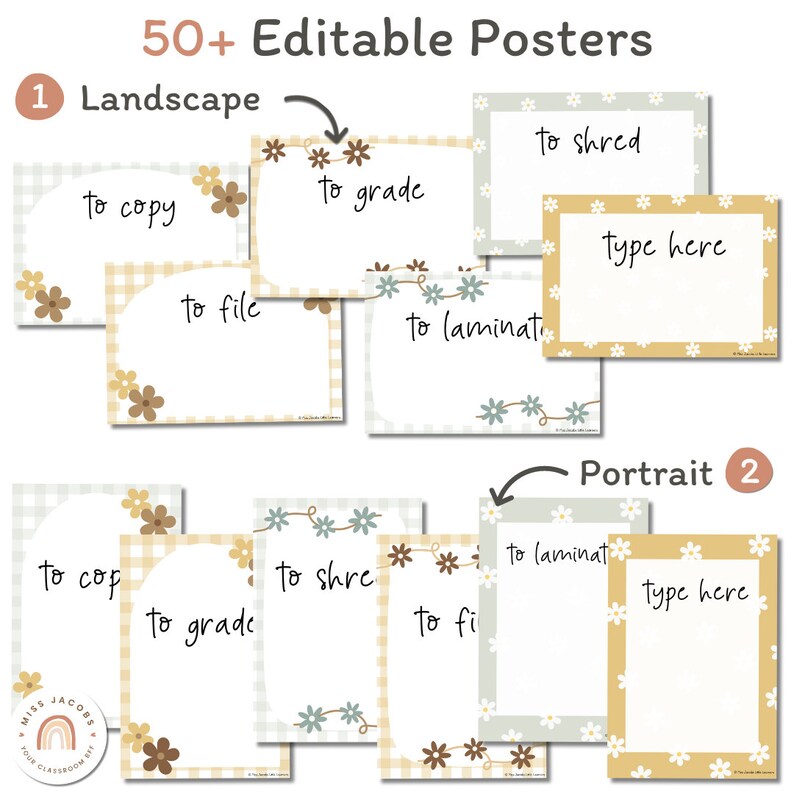 Editable Classroom Posters | Daisy Gingham Neutrals Classroom Decor - Etsy