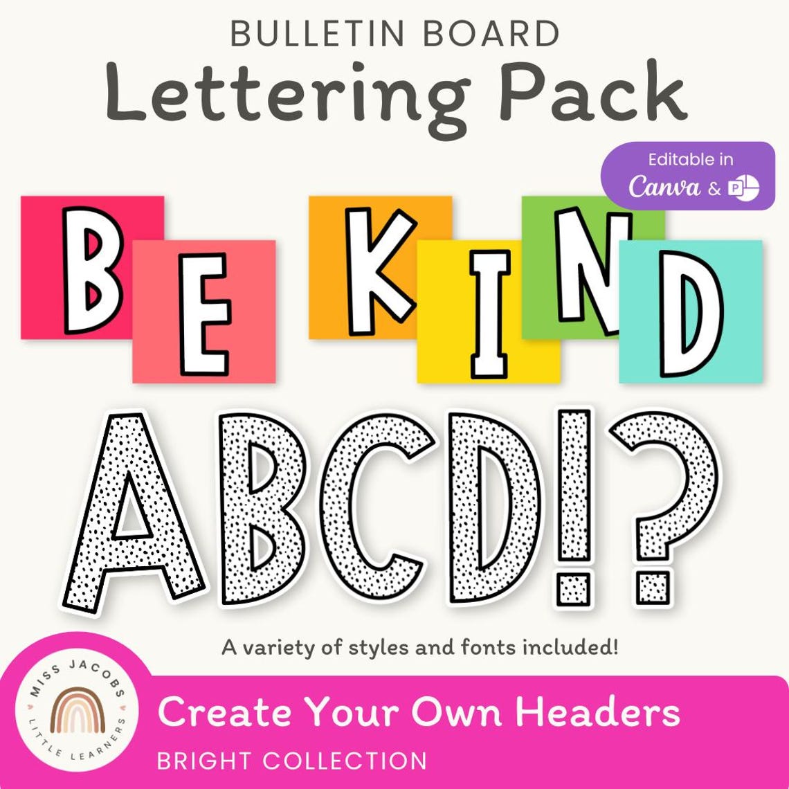 Bulletin Board Lettering Pack | SPOTTY BRIGHTS Classroom Decor - Etsy