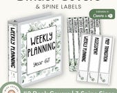 Editable Binder Covers & Spine Labels, Teacher Organization Set, Eucalyptus Binder Templates, 1–3 Inch Sizes, Calm Classroom Decor