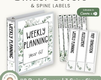 Editable Binder Covers & Spine Labels, Teacher Organization Set, Eucalyptus Binder Templates, 1–3 Inch Sizes, Calm Classroom Decor