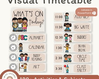 Horaire visuel neutre du désert, cartes de routine pour l'horaire de la classe Boho Vibes, horaire quotidien modifiable, décor d'horaire primaire imprimable