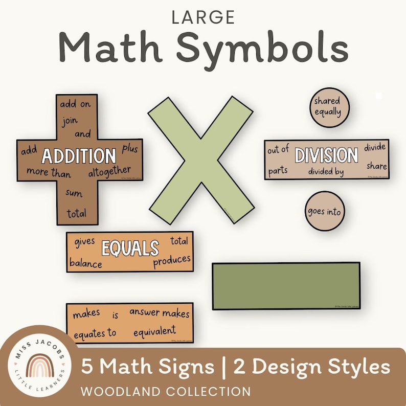 Math Symbols Posters Printable, Large Neutral Theme Math Operation ...