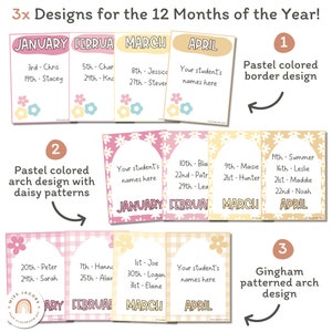Birthday Display | Daisy Gingham Pastels Classroom Decor | Editable - Etsy