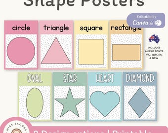 Shape Posters | Spotty Pastels Calm Classroom Decor | Editable